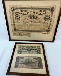 Lot Of Confederate States Money And Loan Document - One Hundred Dollars