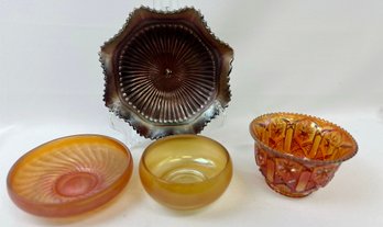 Lot Of 4 Pieces Of Carnival Glass