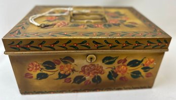 Paint Decorated Tole, Document Box With Key