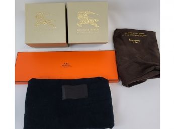 Lot Of Empty Burberry Watch Boxes, Hermes Box &  Designer Dust Bags