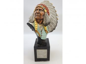 Joe Slockbower Chilmark, Heavy Pewter And Marble 14' Chief Joseph Statue