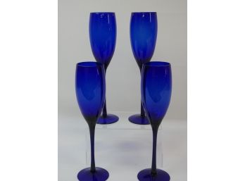 Feather Light Cobalt Blue Champagne Flutes, Blown Glass