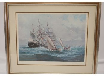 Fine, Ships Lithograph Signed By Charles Lundgren (1911-1988) 'The Chase'