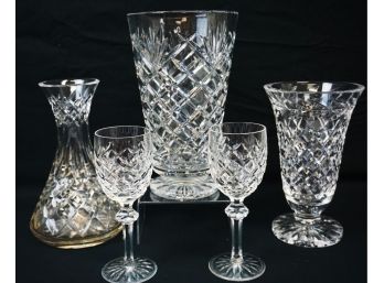 Lot Of 5 Waterford Crystal, Vases, Stemware And Decanter