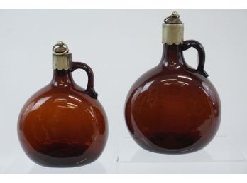 Pair Of Georgian, English Amber Glass Flagons
