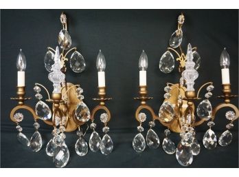 Schonbek Pair Of Large Crystal Sconces,  With Large Crystals