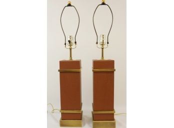 Pair Of Brass And Leather Quality Table Lamps
