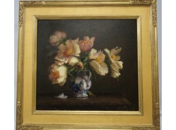 2004, Beautiful Floral Oil On Canvas By Anita Ingeborg Johnson, New England Artist 'Peonies'
