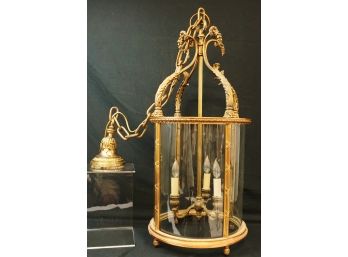 Large, Louis XVI Style Brass & Glass Cylinder Hanging Light, Chandelier