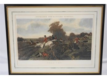 Large Antique Engraving By J. Harris, Herring's Fox Hunting Scenes, 'Full Cry'