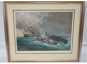 Fine, Whaling Lithograph Signed By Charles Lundgren (1911-1988) 'The Lancing'