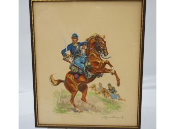 Original Watercolor Signed By Eugene Leliepvre (1908-2013), Civil War Scene