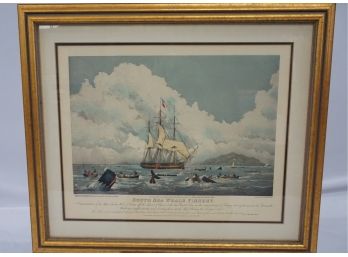 1800's Large, Engraving By T. Sutherland 'South Sea Whale Fishery'