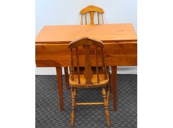 Small Pine Drop Leaf Table And 2 Chairs