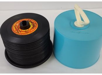 45's Record Collection In Robin's Egg Blue, Vintage Carrier