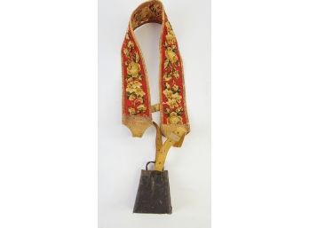 Antique Cowbell On Leather & Needlepoint Strap