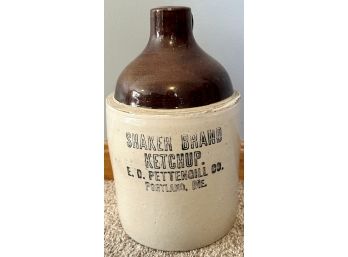 Antique, Shaker Brand Ketchup, Stoneware Jug, E.d. Pettengill Co. Portland, Maine, 1 Gallon