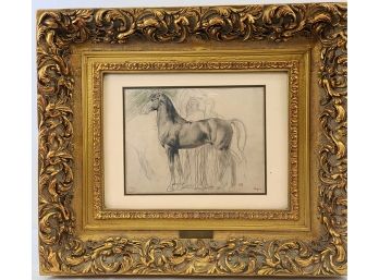 After Degas Print On Paper 'study Of A Horse' Brass Plate At The Center