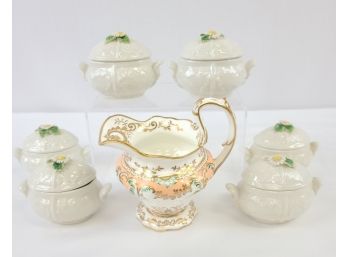 Lot Of 6 Meiselman Imports Italy Covered Individual Settings & Gold Decorated Creamer