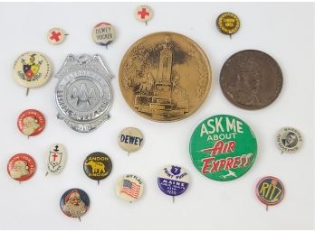 Lot Of Vintage Advertising,  Pin Back Buttons And Medals