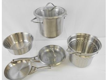 Lot Of 5, STAINLESS STEEL CALPHALON Pot, Steamer And Frying Pans