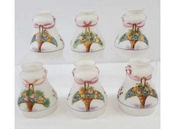 Lot Of 6 Frosted Glass, Hand Painted Lamp Shades