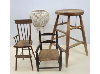 Four Antique Furniture Pieces,  Including Two Doll Chairs