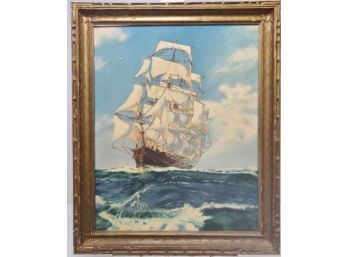 American,  Oil On Canvas Painting Of A Ship
