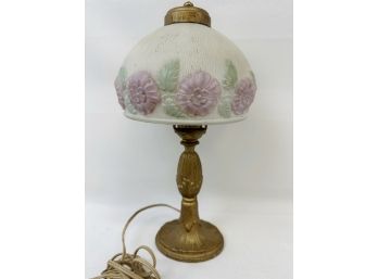 Small Boudoir Lamp With Textured, Floral, Frosted Shade