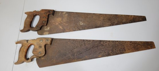 Lot Of Two Vintage Saws With Carved Handle