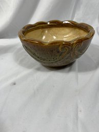 Vintage Small Glazed Brown Ceramic Pot 8' In Diameter