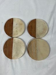 Marble Wooden Coasters Set Of 4