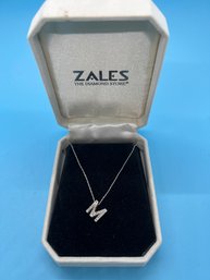 White 14k Chain And Letter 'M' Pendant 2.2g