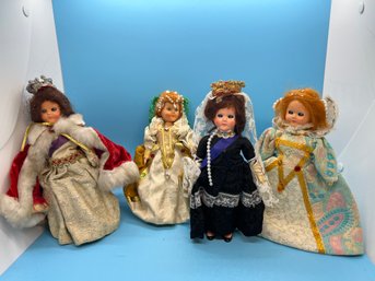 Lot Of 4 Vintage Queen Ladies Dolls With Sleepy Rolling Eyes 7.5' X 8.5'