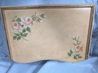 Vintage Wood Breakfast Folding Tray Hand Painted Roses