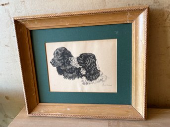 Wood Framed Pencil Dogs Print By Paul Wood Cocker Spaniels Matted And Framed