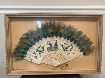 Antique Qing Dynasty Export Hand Painted Chinese Watercolor Peacock Feather Fan