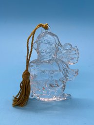 Gorham Lead Crystal Snowman With Gift Ornament 3.5'