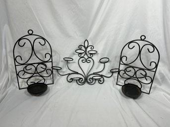 Lot Of Three Vintage Metal Wall Candle Holders