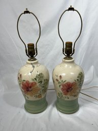 Pair Of Gorgeous Patton Handmade Hand Painted Stoneware Pottery Table Lamps