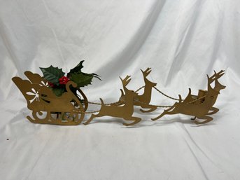 Metal Santa Sleigh With Reindeers Candle Holder