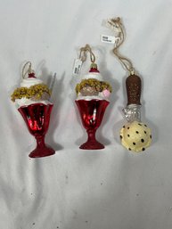 Group Of Three Ice Cream Glass Christmas Ornaments