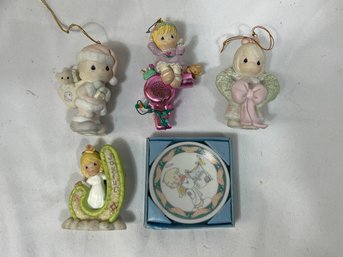 Group Of Five Precious  Porcelain Christmas Ornaments