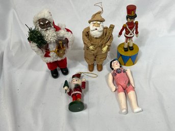 Group Of Five Vintage Small Christmas Decoration Pieces / Ornaments