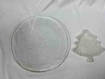 Pair Of Glass Christmas Tree Dishes
