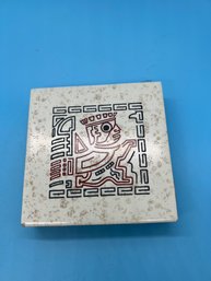 Vintage Aztec Warrior Porcelain Tile Matchbox Holder Trivet