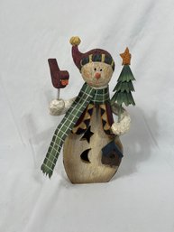Wooden And Metal Snow Man Christmas Decoration