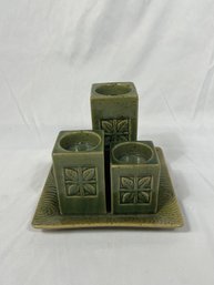 Nice Green Ceramic Tealight Candle Holder Set