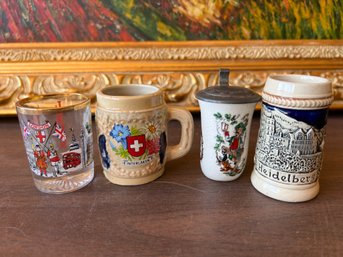 Group Of Four Miniature Travel Souvenir Mugs
