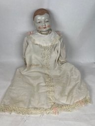 Rare Vintage Bisque Handmade Porcelain Doll In Christening Dress
